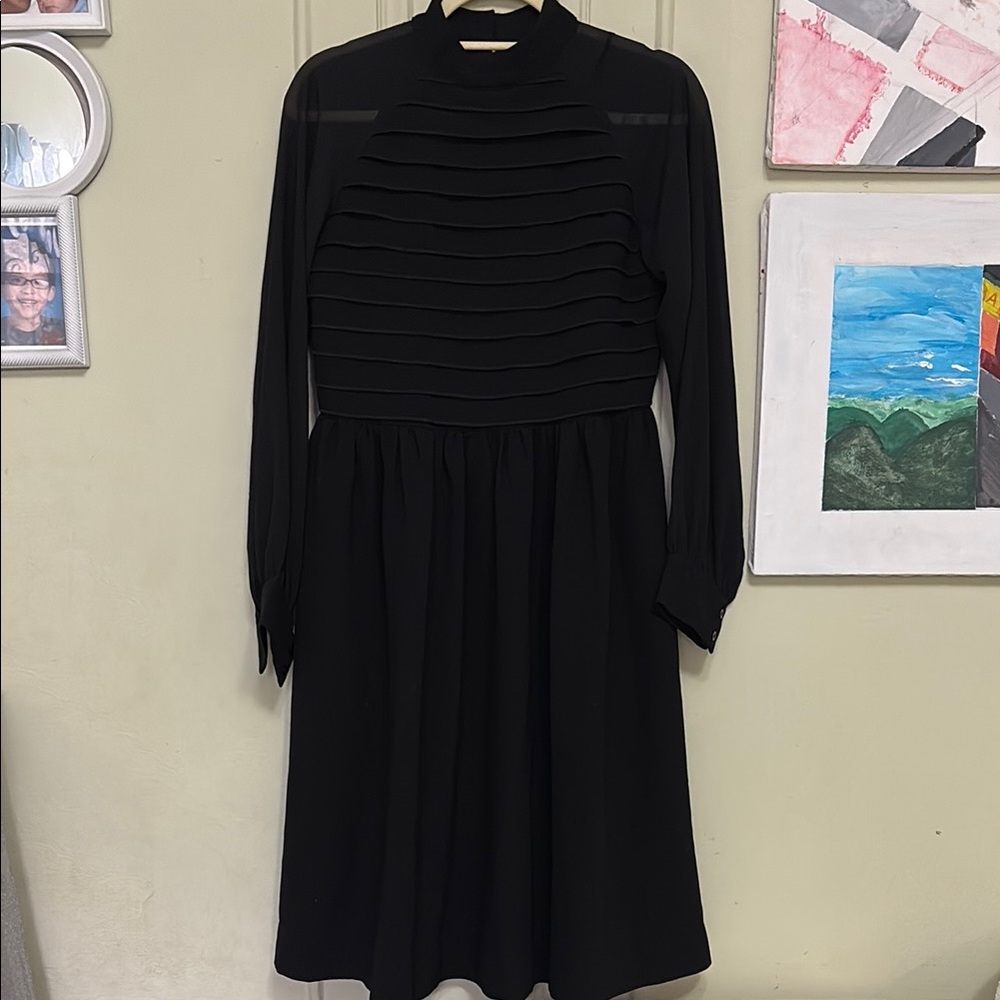 Marlow Black Pleated Bishop Sleeve Cocktail Dress
